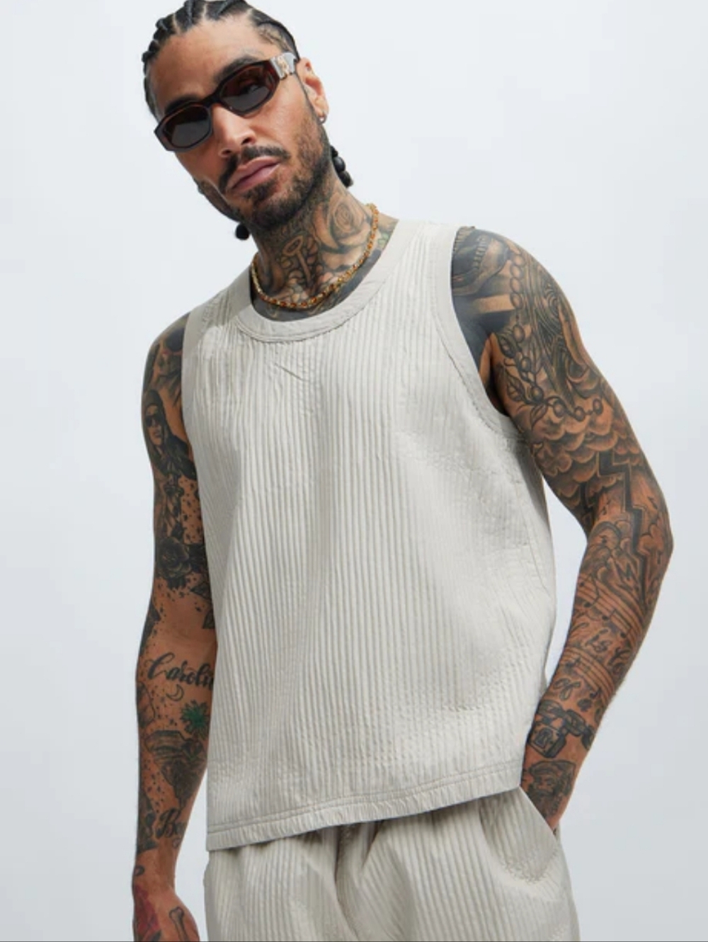 Fashion Nova Men Santiago Tank Top - Tan NWT